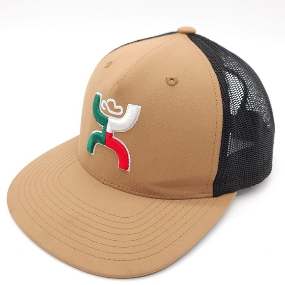 Hooey Snapback Mesh Trucker Hat Boquillas Tan Black Mexican Mexico Flag Logo Cap - Picture 1 of 8